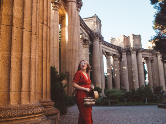 Woman walking around the Palace Of Fine Arts