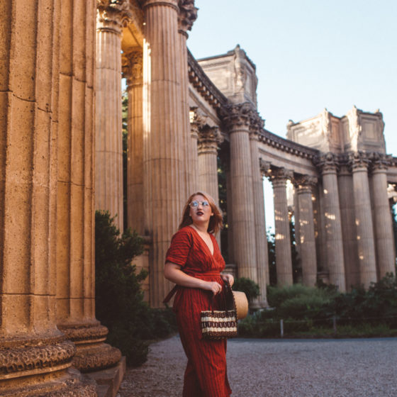 Woman walking around the Palace Of Fine Arts