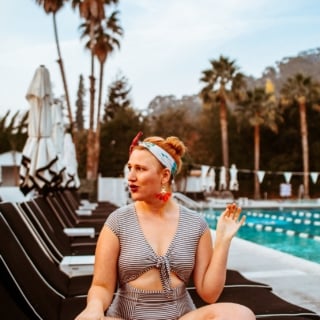 woman at pool at claremont hotel