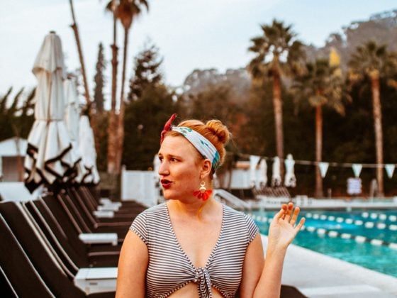 woman at pool at claremont hotel