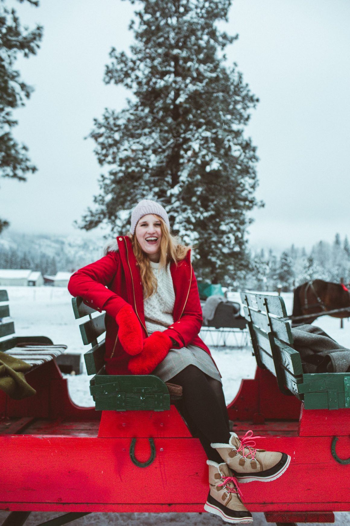 Woman on sleigh in Leavenworth