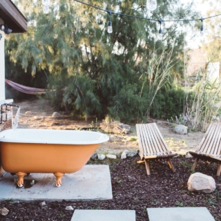 Joshua Tree airbnb with orange bath tub