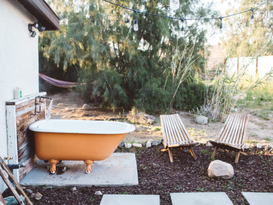 Joshua Tree airbnb with orange bath tub