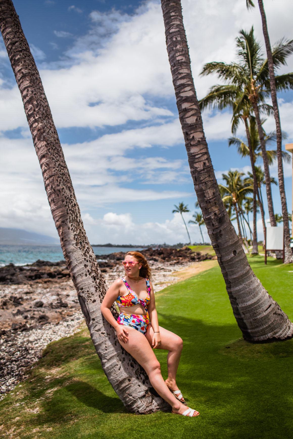 Vibrant floral bikini on the beaches of Maui