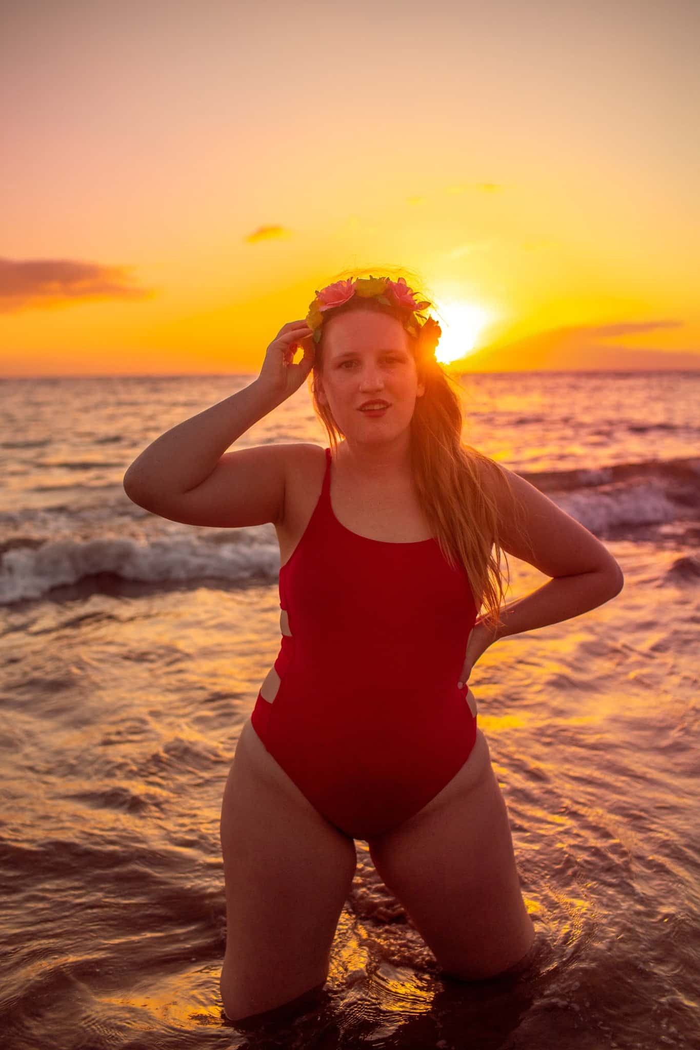 red swimsuit on the beach in Kihei