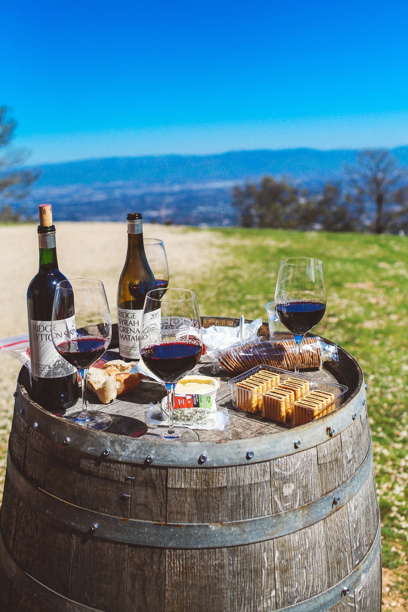 Wine and food at Ridge Winery in the Santa Cruz mountains