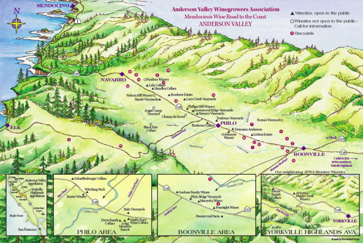 Anderson Valley Wineries Map Featuring Free Tastings