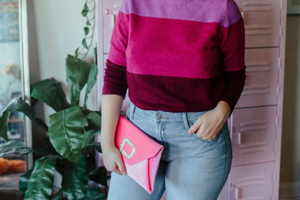 Pink color cheap block sweater