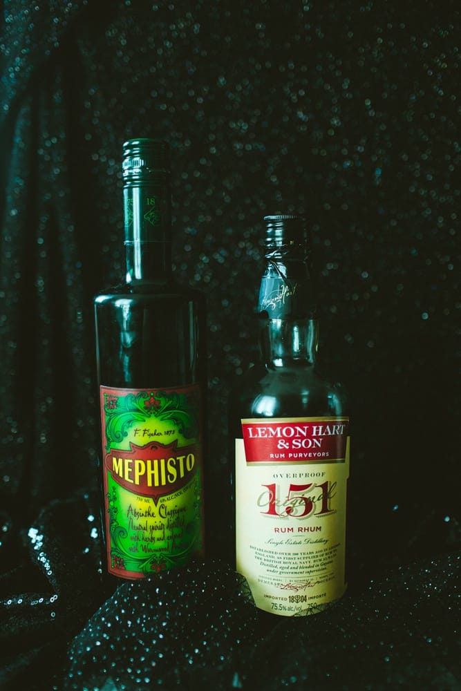 Mephisto Absinthe and 151 rum for our Floo Powder Harry Potter themed cocktail