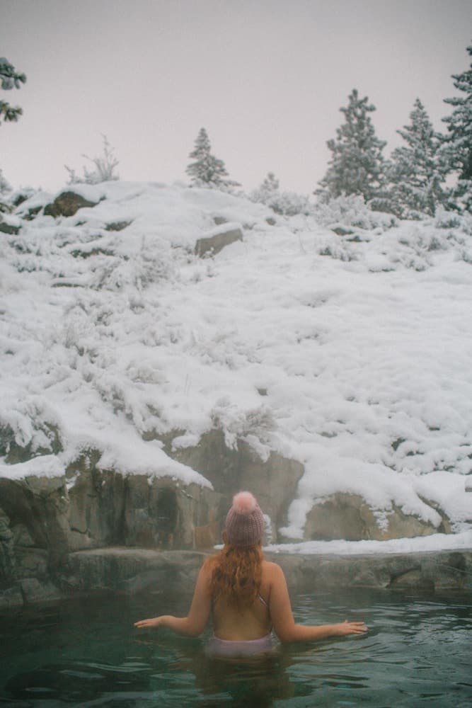 Kara in the outdoor hot tub at Sleeping Lady Mountain Resort