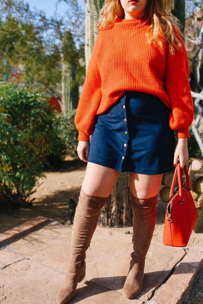 Orange skirt winter outlet outfit