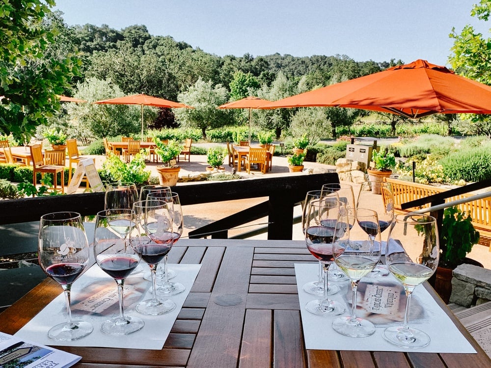 Outdoor seating at Tablas Creek Winery in Paso Robles