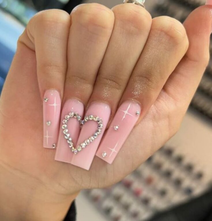 Medium, Almond Shape, Press-on Nails With French Tip and Diamonds /  Diamontes 