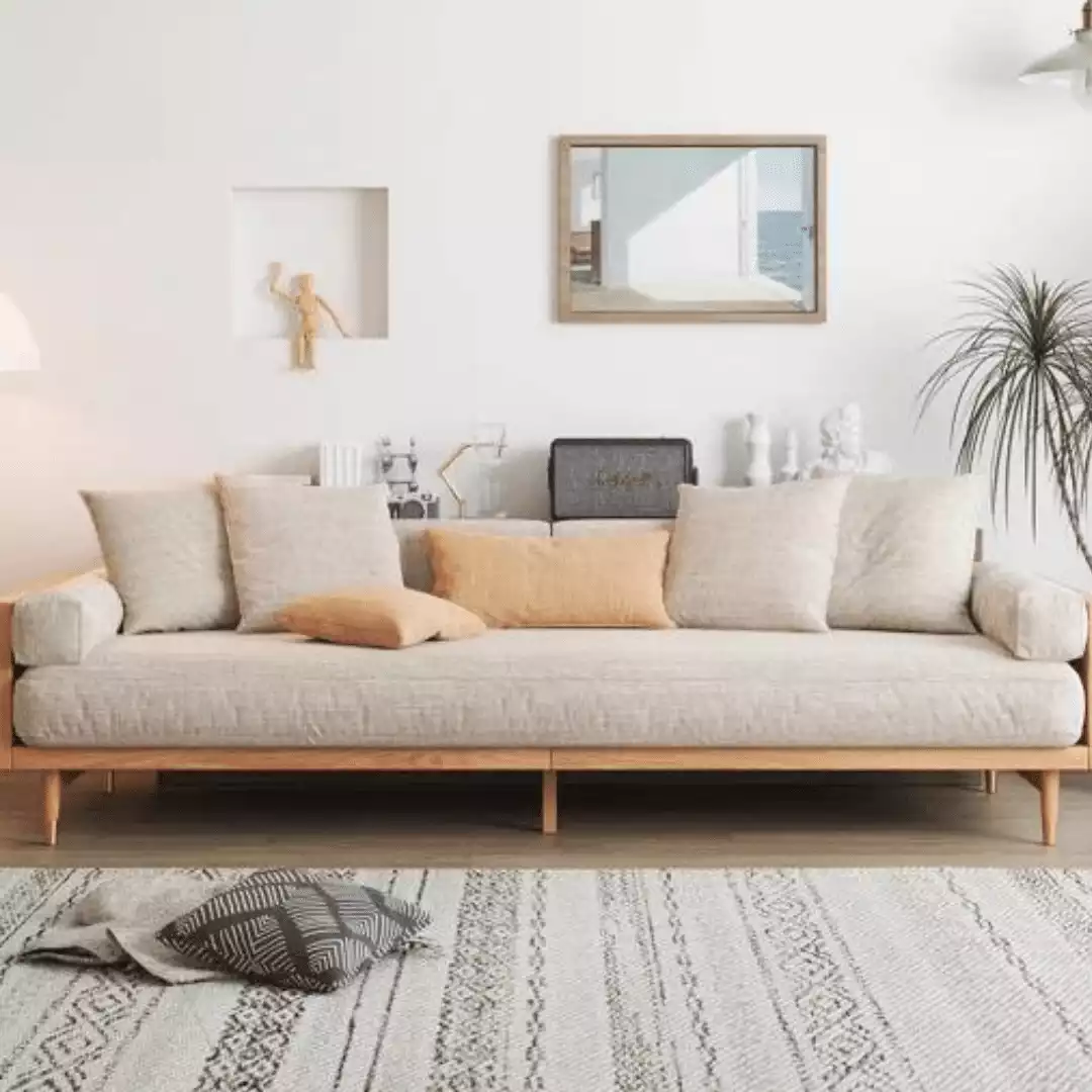 White Couch With Wood Frame
