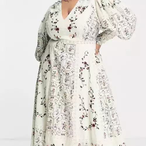 Plus Size embroidered  Floral Midi Dress