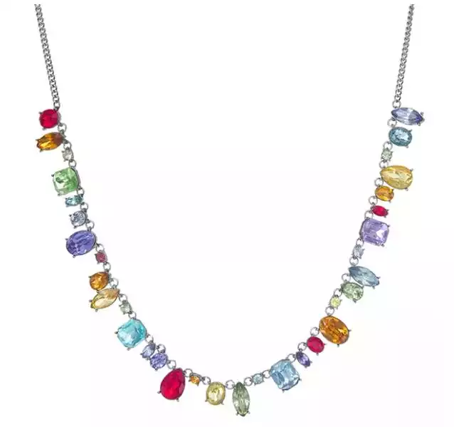 Pewter Tone Rainbow Crystal Necklace