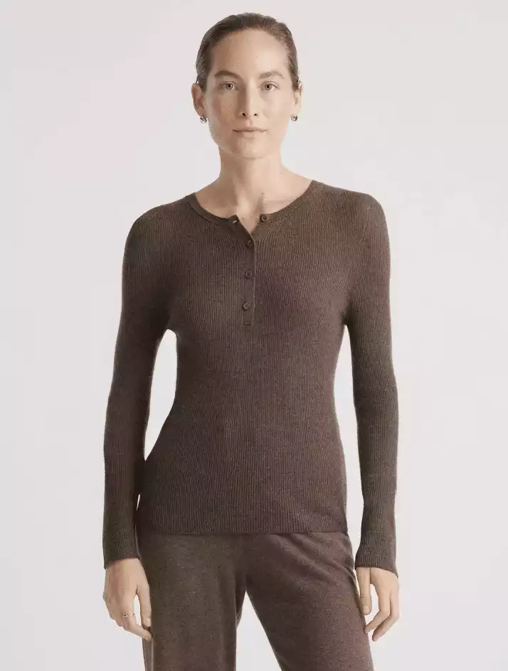 Quince Featherweight Cashmere Ribbed Henley Sweater