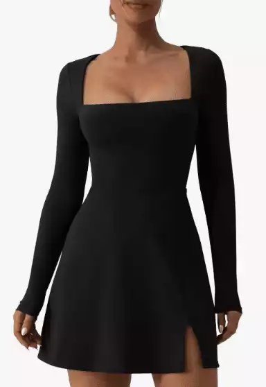 QINSEN Womens Black Long Sleeve Mini Dress