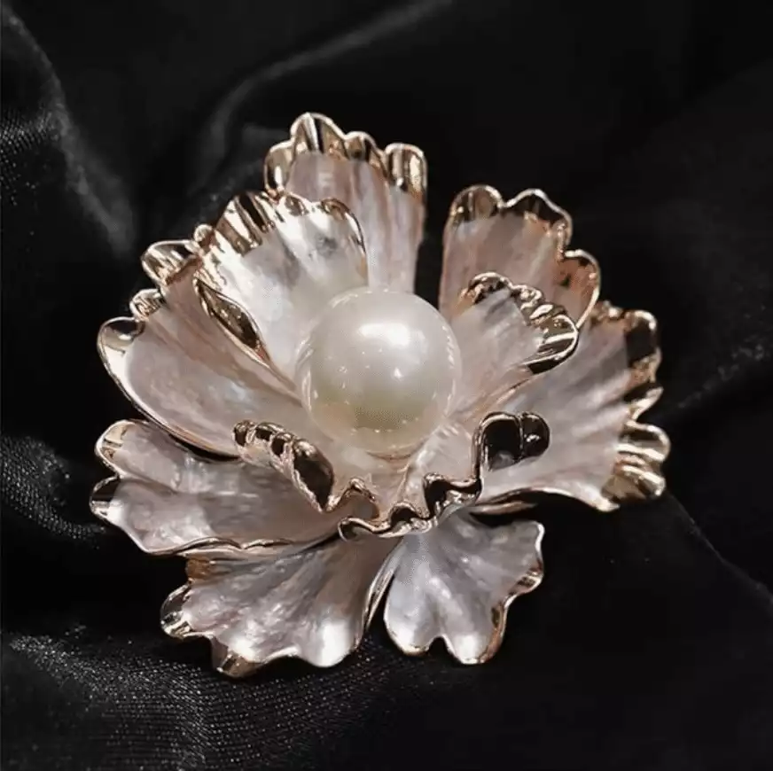 Peony Flower Vintage Pearl Brooch