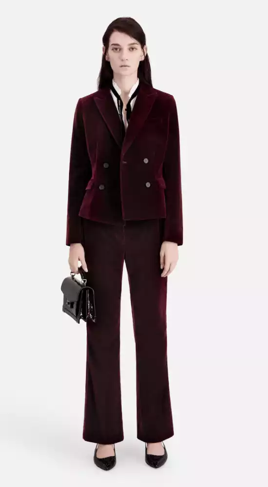 The Kooples Short Burgundy Velvet Suit Jacket