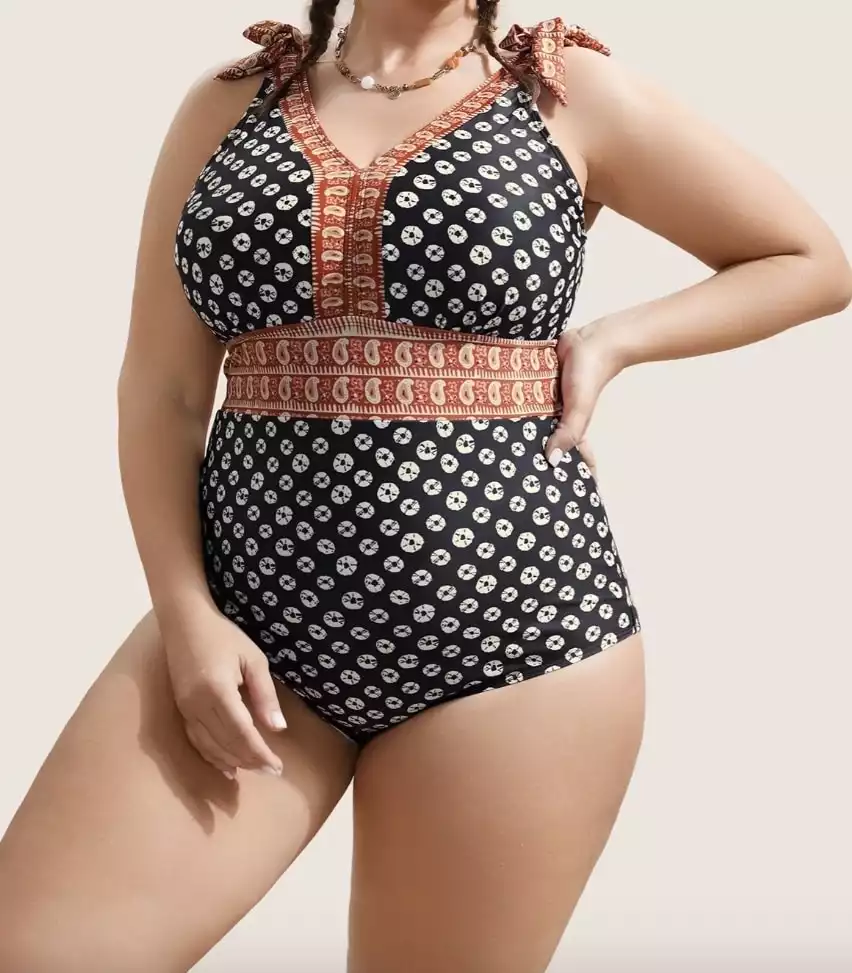 Bandana Print Two Tone Knotted One Piece Swimsuit