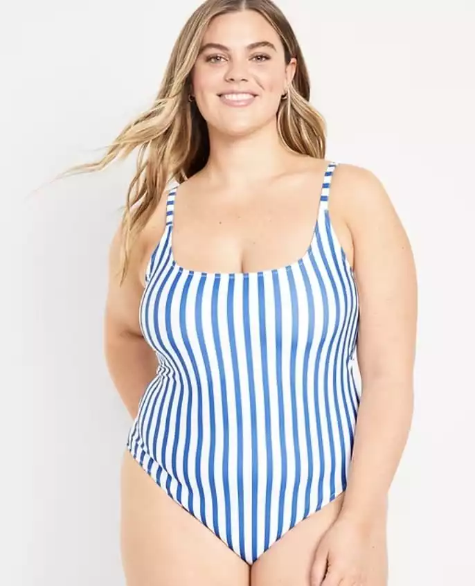 Blue Striped One-Piece Swimsuit