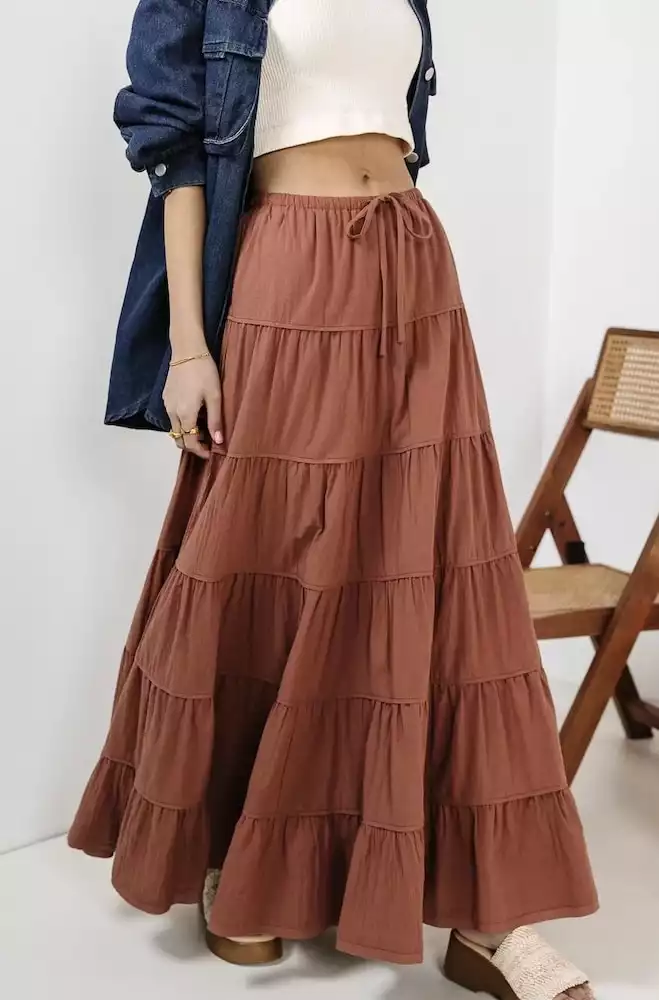 Bohme Kenzington Tiered Skirt in Brown
