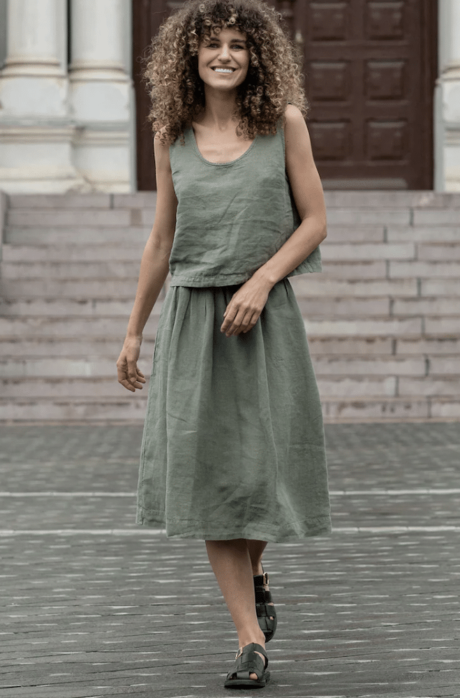 Menique Midi 100% Linen Skirt