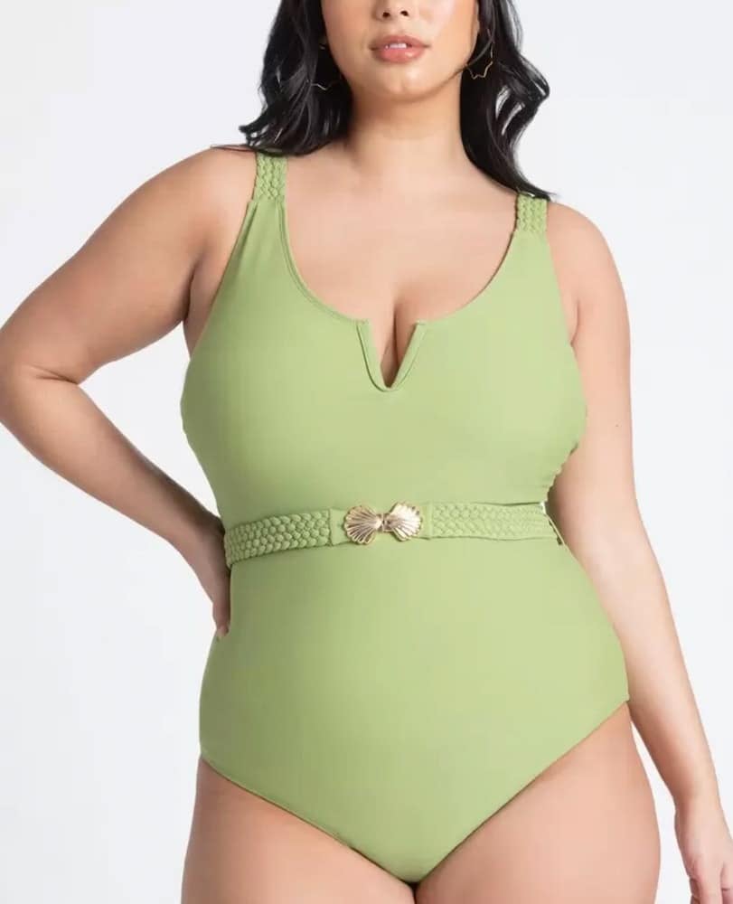 Seashell Clasp Belt One Piece Swimsuit