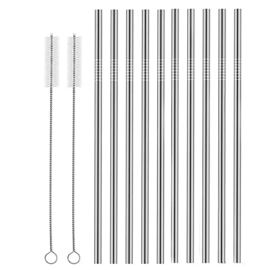 Set of 10 Stainless Steel Straws