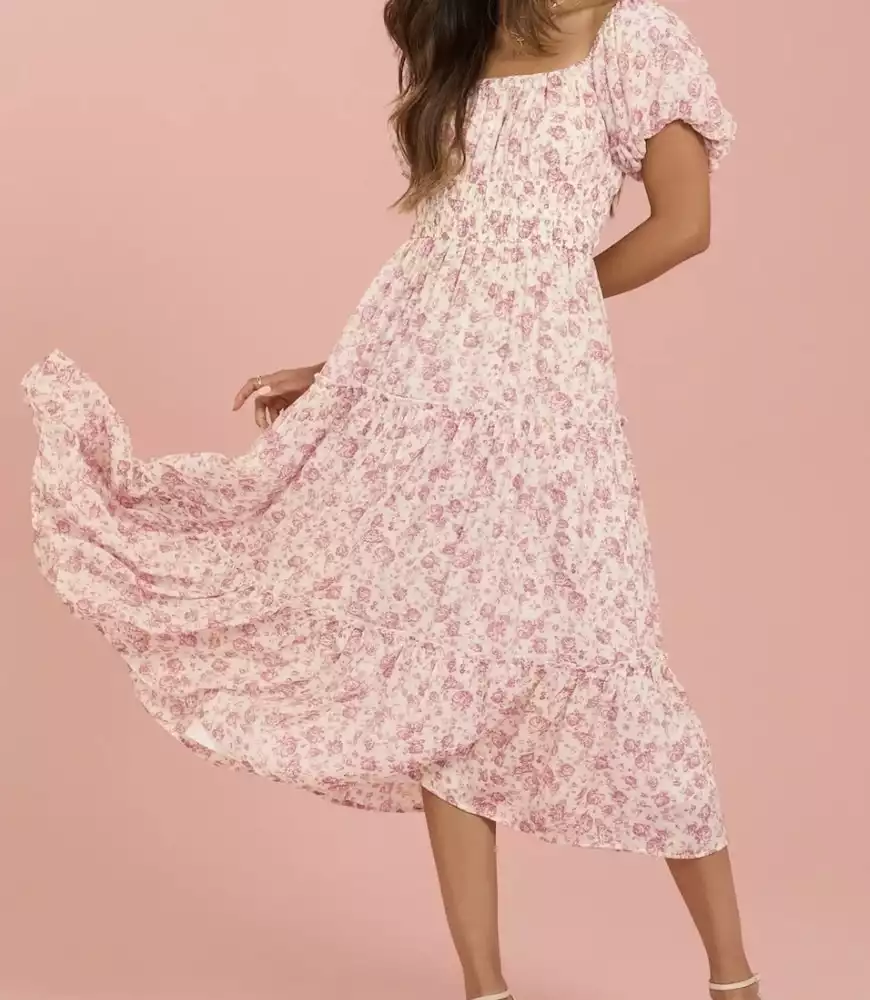 Larisa Floral Midi Dress in Dusty Rose