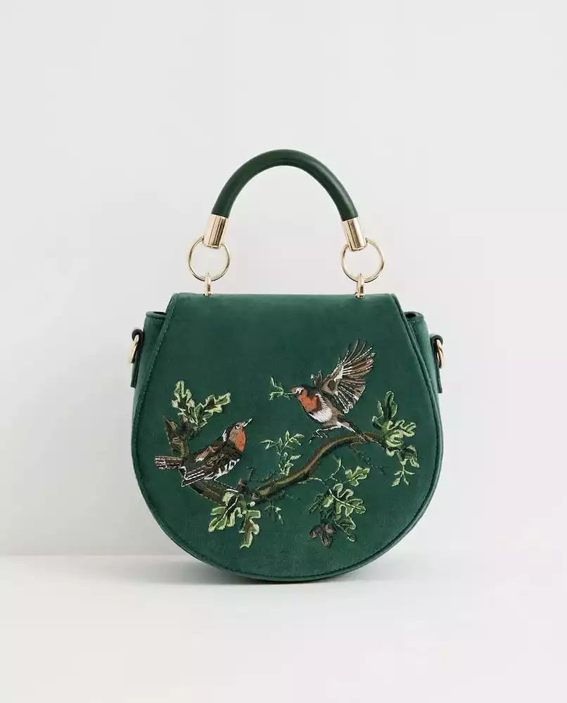 Robin Love Velvet Embroidered Saddle Bag