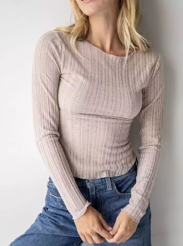 Sand Pearl Knit Layering Top