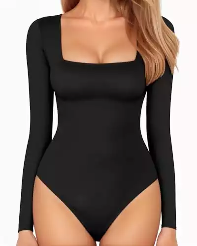 MANGOPOP Black Long Sleeve Square Neck Bodysuit