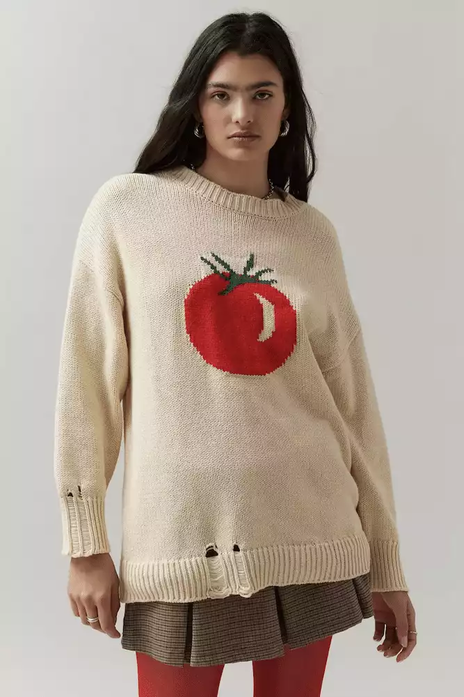 Hirigin1 Ribbed Knitted Tomato Sweater