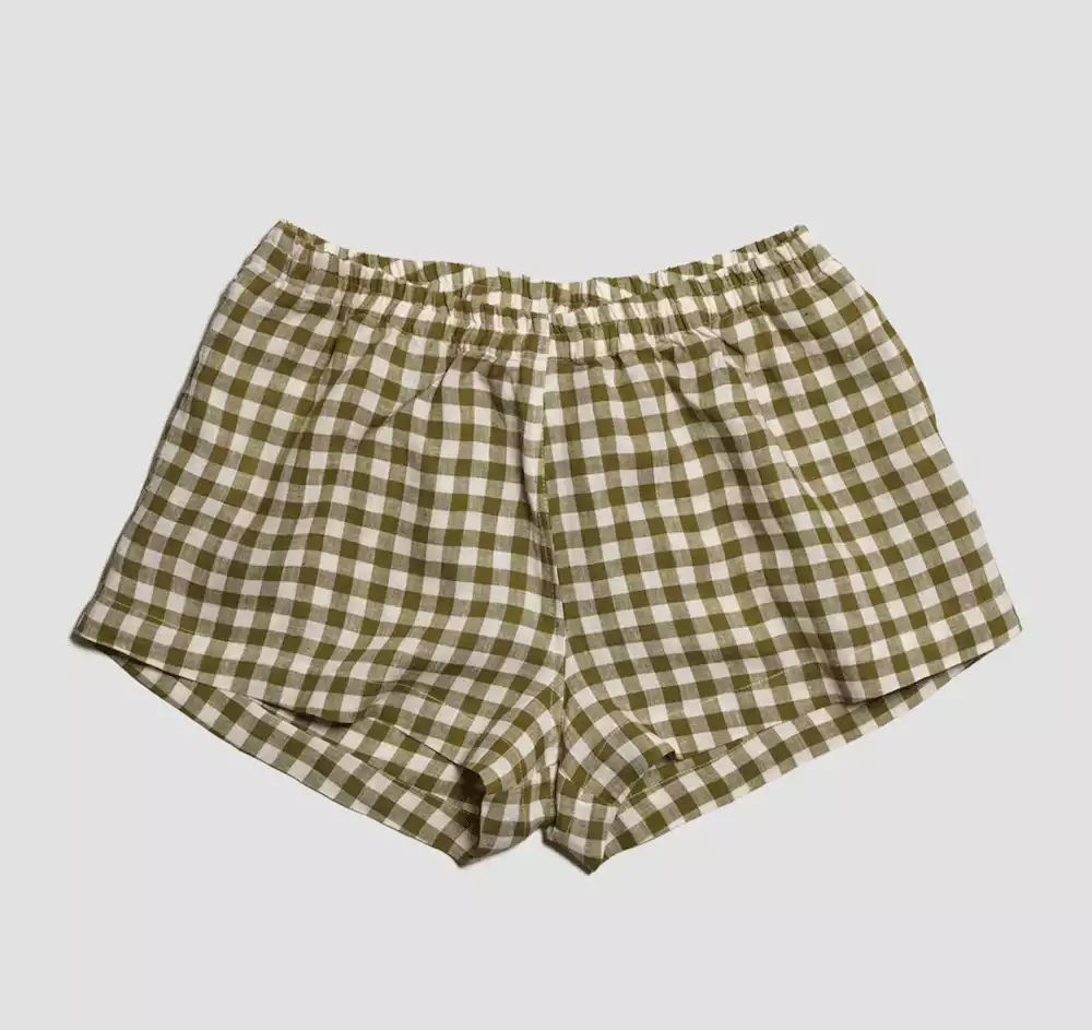 Botanical Green Gingham Linen Pajama Shorts