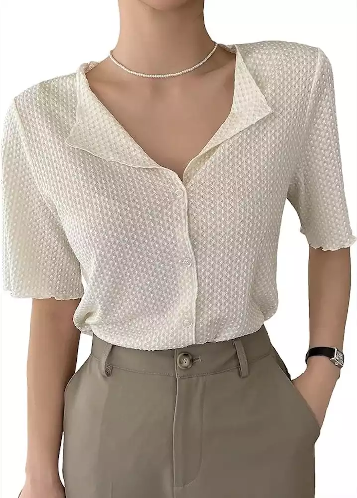 COZYEASE Button Down Lettuce Trim Top