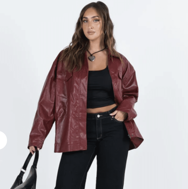 Callie Faux Leather Jacket Burgundy