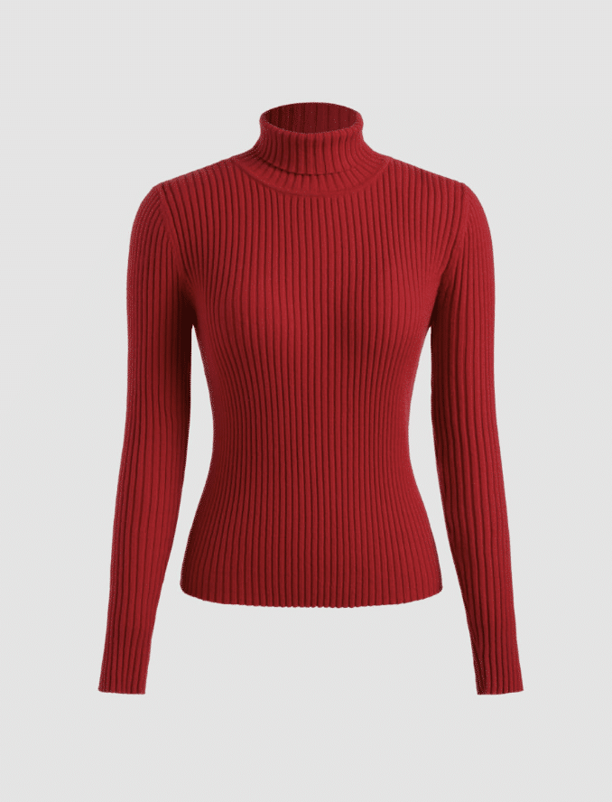 Knit Fabric High Neck Long Sleeve Top