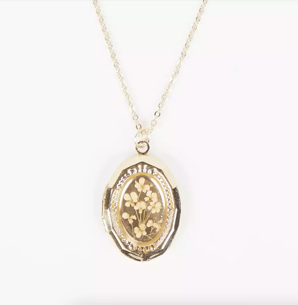 Dried Flower Locket Necklace