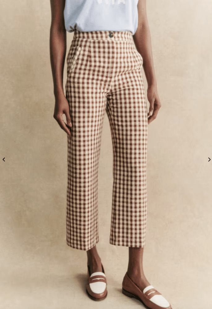 Sezane Martin Crop Trousers - Brown Gingham