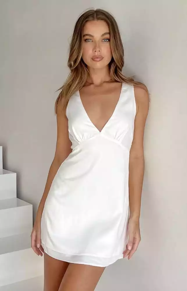 Shimma White Satin Mini Dress