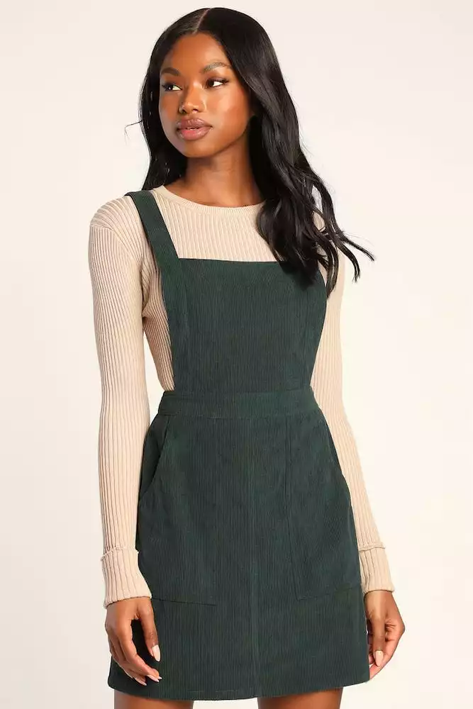 Embracing Autumn Corduroy Pinafore Mini Dress