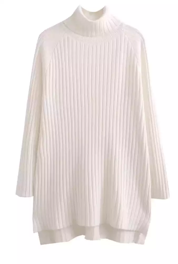 'Brenda' Turtleneck Rib-Knit Midi Sweater Dress