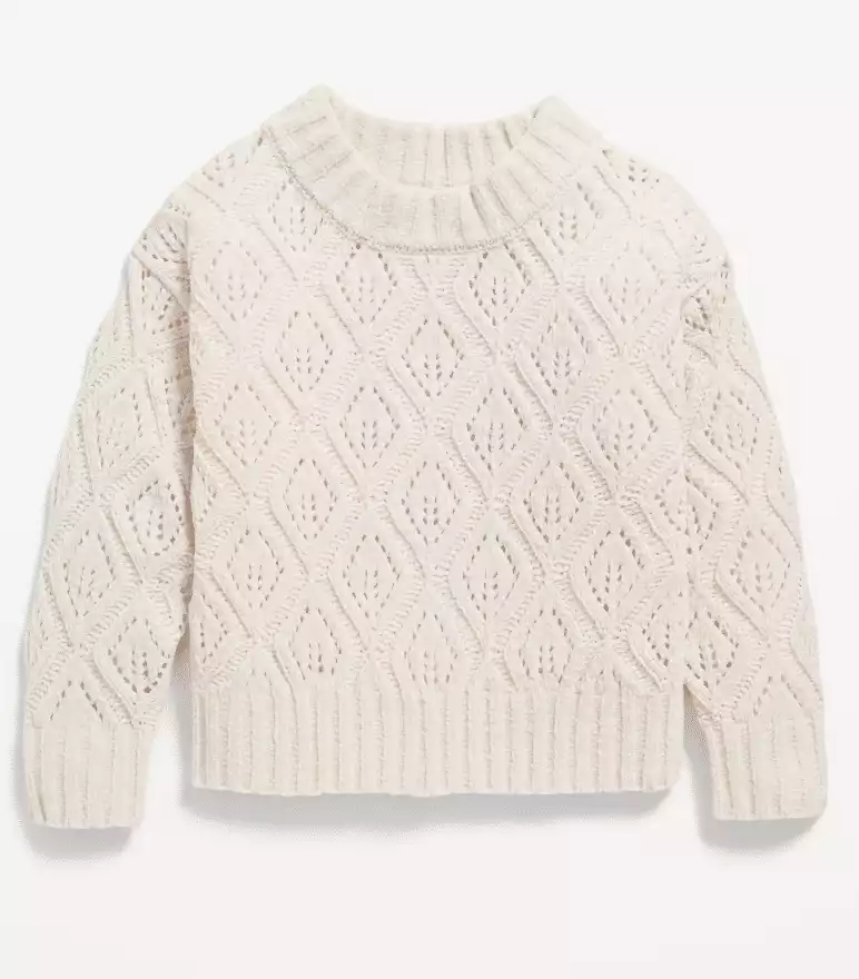 Crew-Neck Pointelle-Knit Sweater For Toddlers