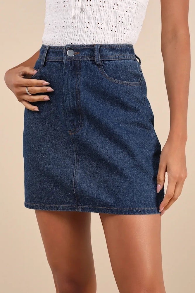 Enviably Cool Dark Wash Denim Mini Skirt