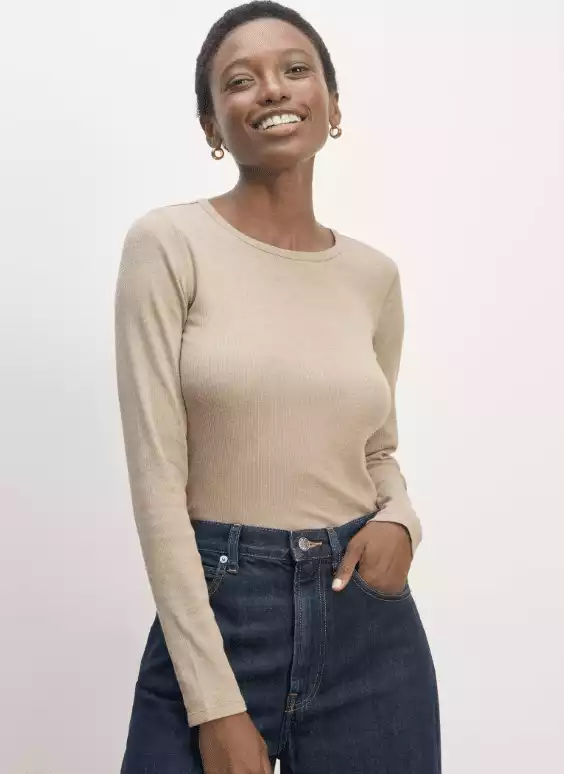 Everlane Luxe Micro-Rib Long-Sleeve Crew