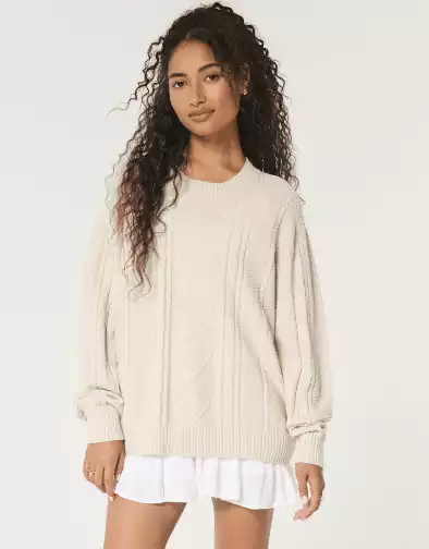 Hollister Oversized Cable-Knit Crew Sweater