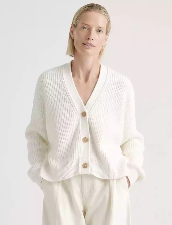 Quince 100% Organic Cotton Fisherman Boxy Cropped Cardigan