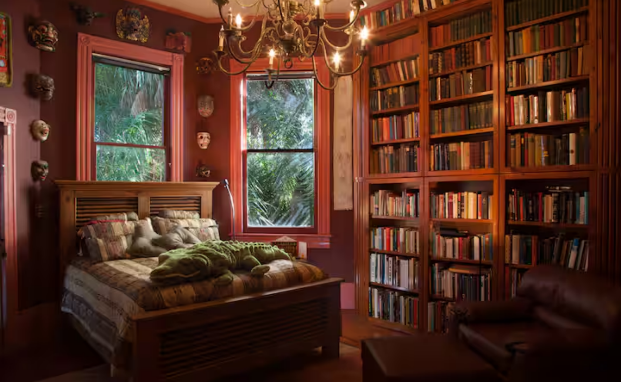 Whimsy Soul - NOLA airbnb 102 Antique cypress bed and stained glass windows in a Garden District New Orleans mansion bedroom